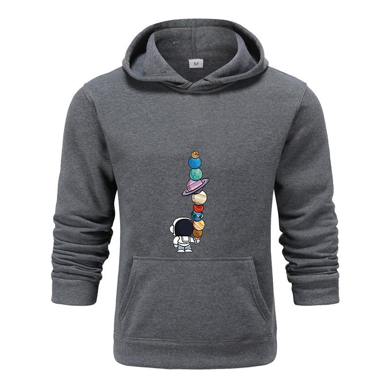 Tasche con cuciture laterali in stile cartone animato da uomo casual bianco con cappuccio senza fodera interna_voghion.com