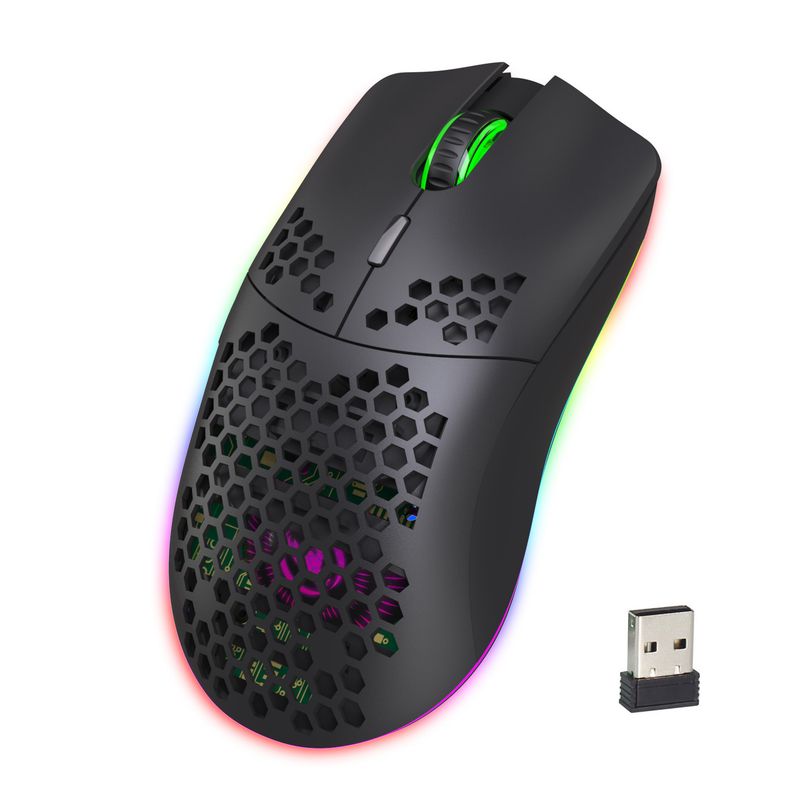 T66 Hole 2.4G brezžična miška Lahka zasnova Cellular RGB Glow 6-Key Mouse Patch_voghion.com