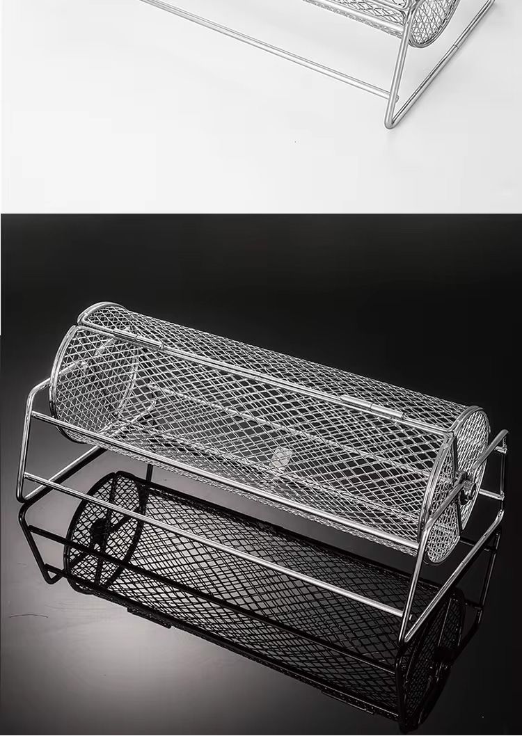 Roestvrijstalen Rollende BBQ-grill Mesh Basket Grill Rotisserie Basketrol Barbecue Kooi Kaffeebrander_voghion.com