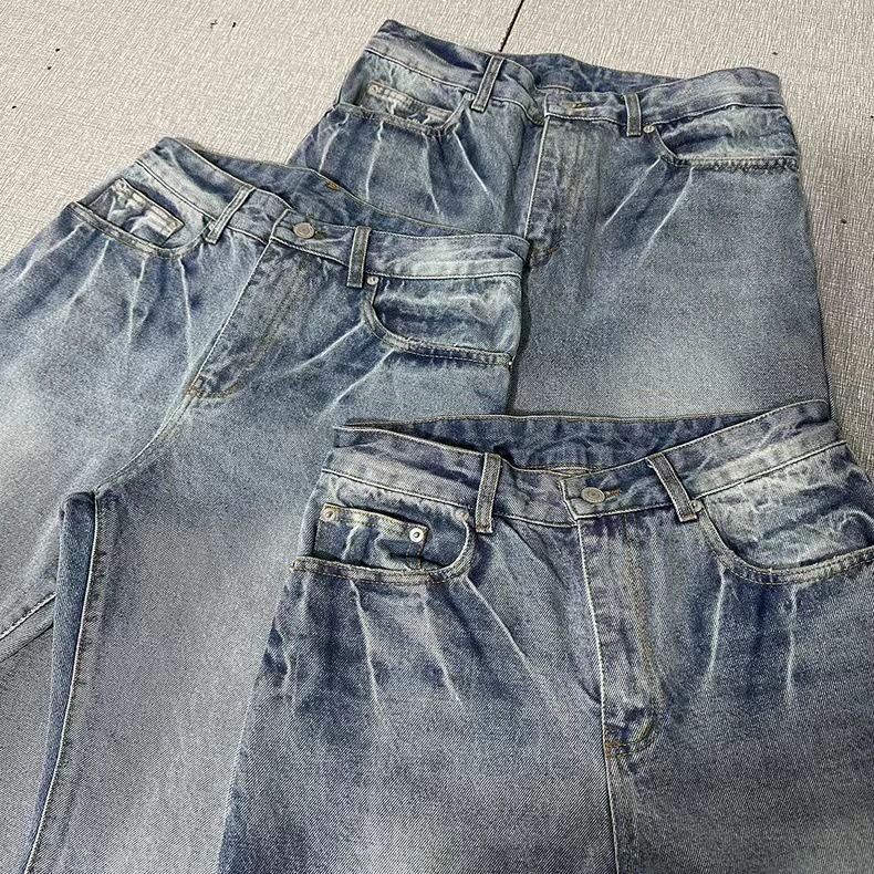 Herrkläder Blixtkatt Klo Isblå Snöflinga Tvättad Skadad fyra säsonger Jeans med vida ben_voghion.com
