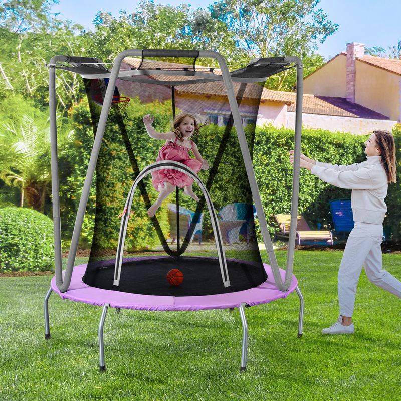 Rundes Gartentrampolin Für Innen- Und Außenbereich, Verzinkter Stahl, Bis 50 Kg, Lila/Grau_voghion.com