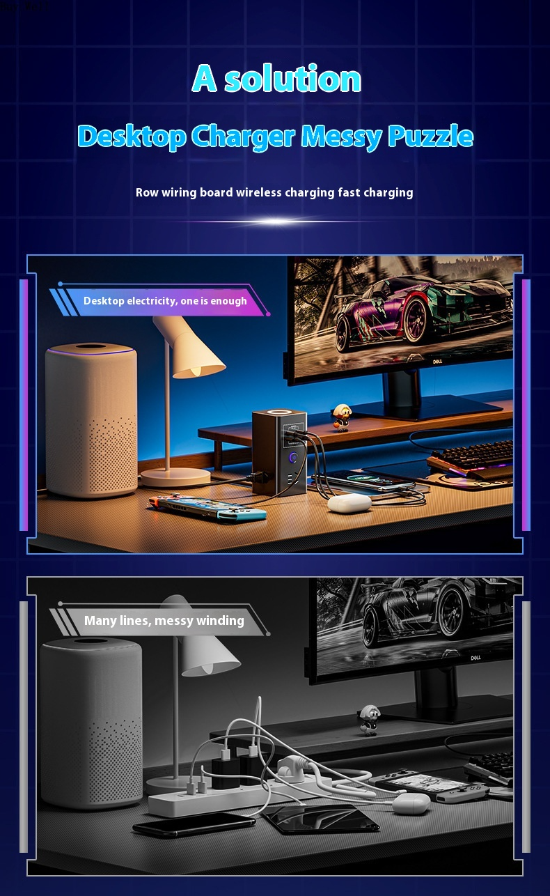 Creative Wireless Charger Socket With USB-C Fast Charging Smart Power Strip Multi-Port Design_voghion.com