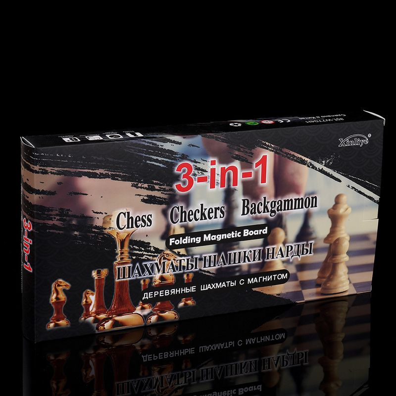 Holz Magnet Schach 3-in-1 Set Tragbare Faltbare Puzzle Wettbewerb Brettspiel Spielzeug_voghion.com