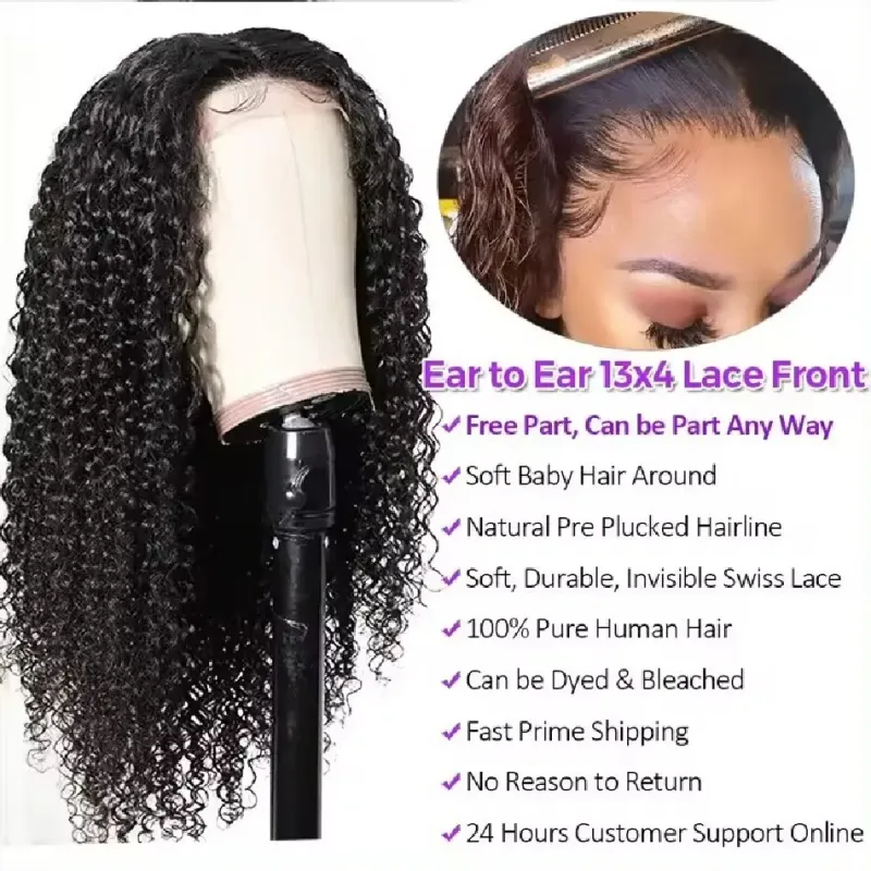 Kinky Curly 4x4 mežģīņu parūkas, cilvēka matu mežģīņu priekšpuse, Brazīlijas īstas HD mežģīņu aizdares parūkas melnām sievietēm, lētas Jerry cirtainu matu parūkas_voghion.com