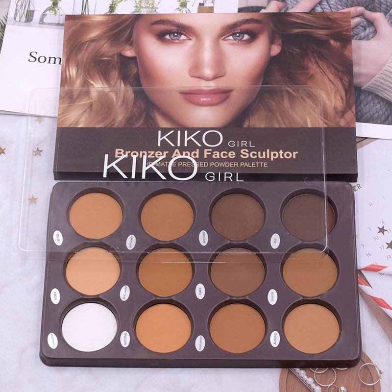 Hislaves Contour Palette Mattes, nicht fliegendes Pudertrimmen, dreidimensionaler Effekt, 12-Farben-Gesichts-Lidschatten-Highlighter-Palette, Make-up-Versorgung – 1 Stück_voghion.com