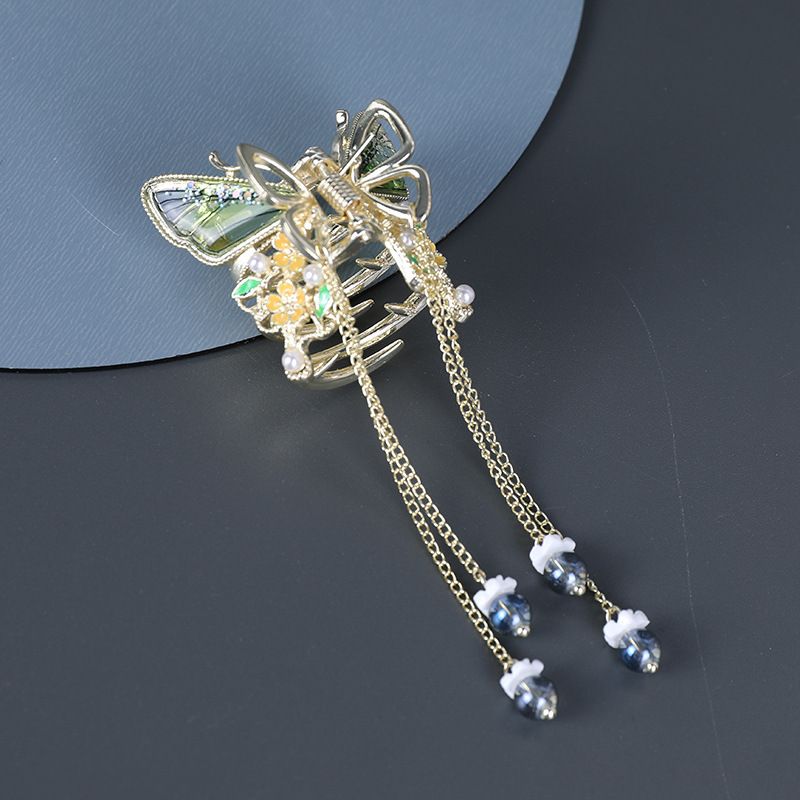 Fermaglio per capelli a forma di squalo di medie dimensioni, con nappa legata a metà, effetto antico di alta qualità, stile coreano, delicato e versatile._voghion.com