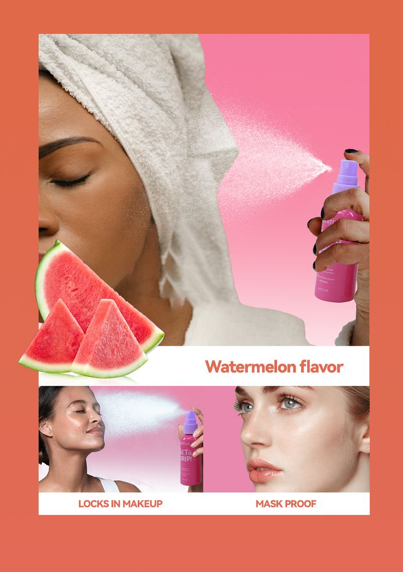 Gesichtsgrundierung, Wassermelonengeschmack, Make-up-Fixierspray, trockenes, feuchtigkeitsspendendes Make-up-Entferner, langanhaltend, mild, wasserfest und schweißfest, tragbar, 60 ml_voghion.com
