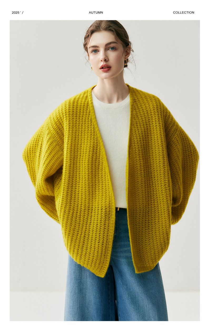 Strickjacke aus 75 % Kaschmir und 25 % Maulbeerseide für Damen, weich und hautfreundlich, lockere Passform, schlankmachend, Übergröße, faul_voghion.com
