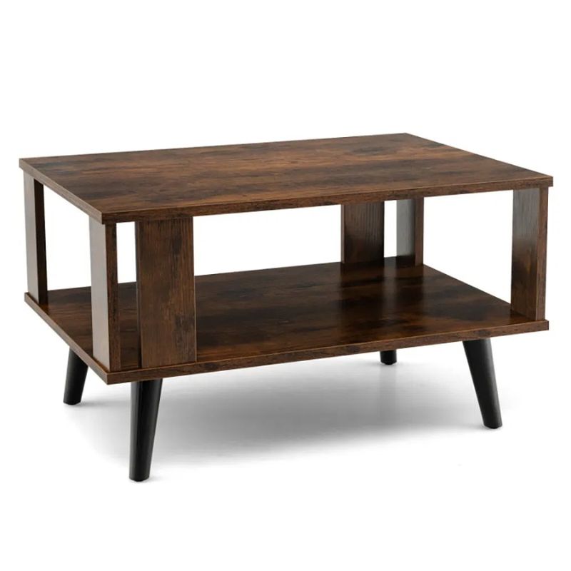 1PC Retro Mid-Century Shelf Living Table Table Room Open With Compact Coffee Storage_voghion.com
