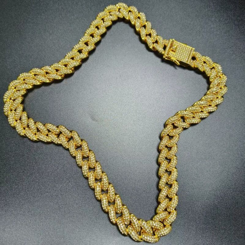 New Style Personality Hip Hop 18mm Wide Arc Shaped Bracelet Necklace Alloy Full Diamond Cuban Chain Can Be Customized In Length_voghion.com