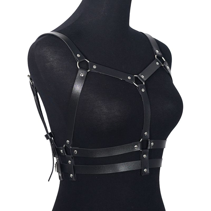 HOT Vrouwen Goth Pu Leer Bezaaid Decor Verstelbare Riem Gothic Harnas Lingerie Bondage lingerie_voghion.com