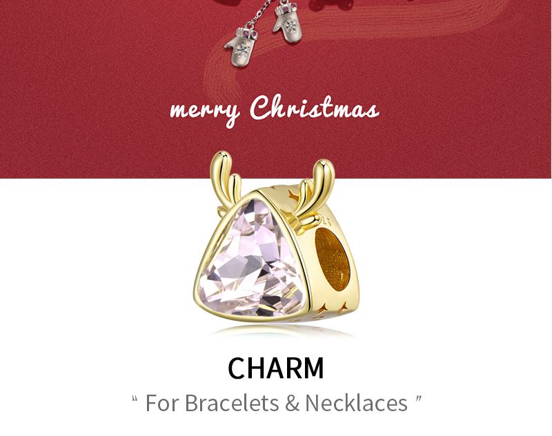 Pendentif de noël en bois de verre coloré rose, breloque de noël en argent sterling, collier, bracelet, perles à faire soi-même_voghion.com
