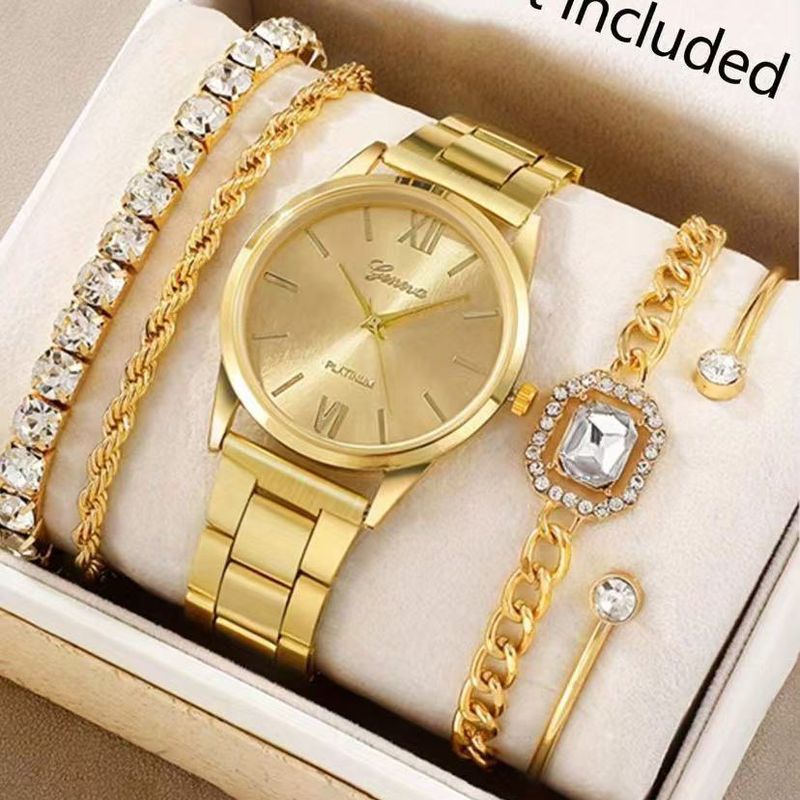 Novo relógio de quartzo, colar, pulseira, anel, brincos, joias requintadas, conjunto de quatro peças_voghion.com