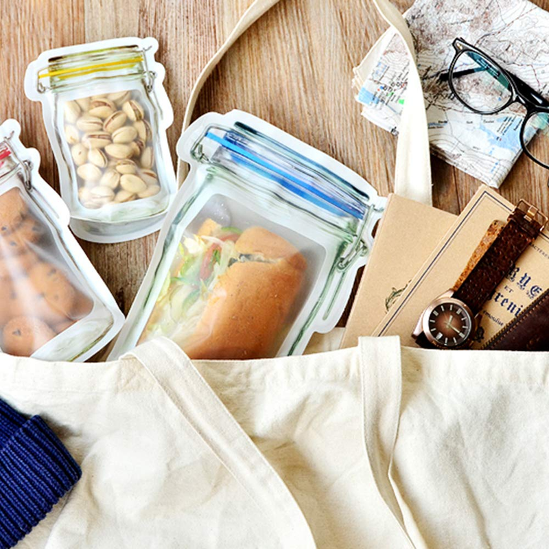 6 bolsas reutilizables para tarros de cristal, para almacenar alimentos, dulces, comestibles, con cierre hermético, para cocina, nueces, galletas, aperitivos y mucho más._voghion.com