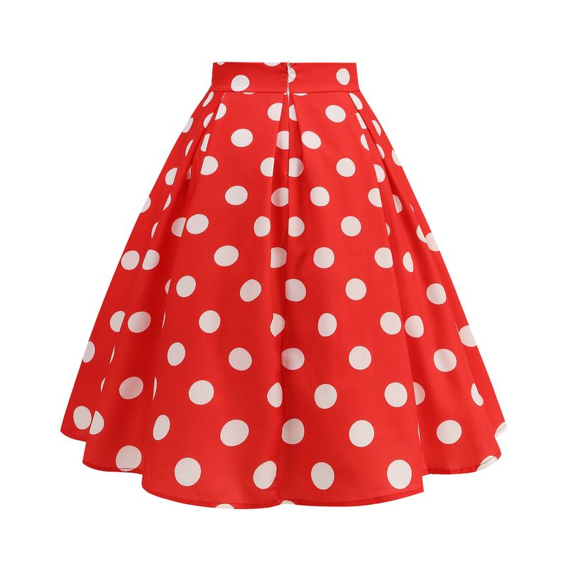 GraceChic X Cross-Border Women's Manufacturer Wholesale European And American Fashion Versatile Polka Dot Print Half Pleated Waist_voghion.com