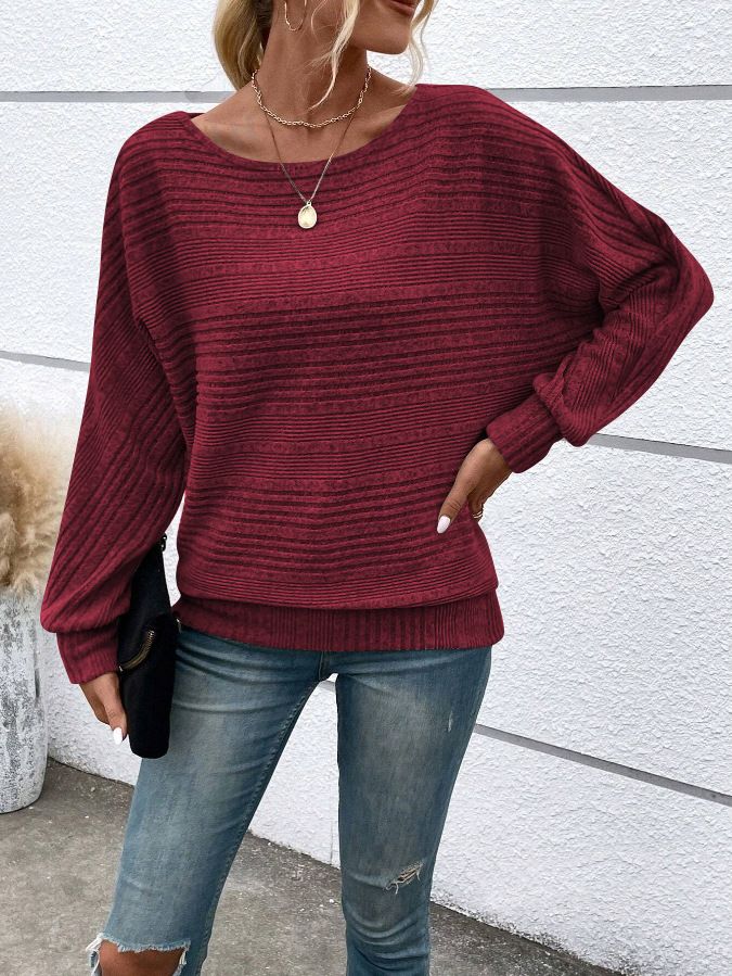 Autumn And Winter New Comfortable Casual Solid Color Long Sleeved Round Neck Patchwork Pullover Top T-shirt For Women_voghion.com