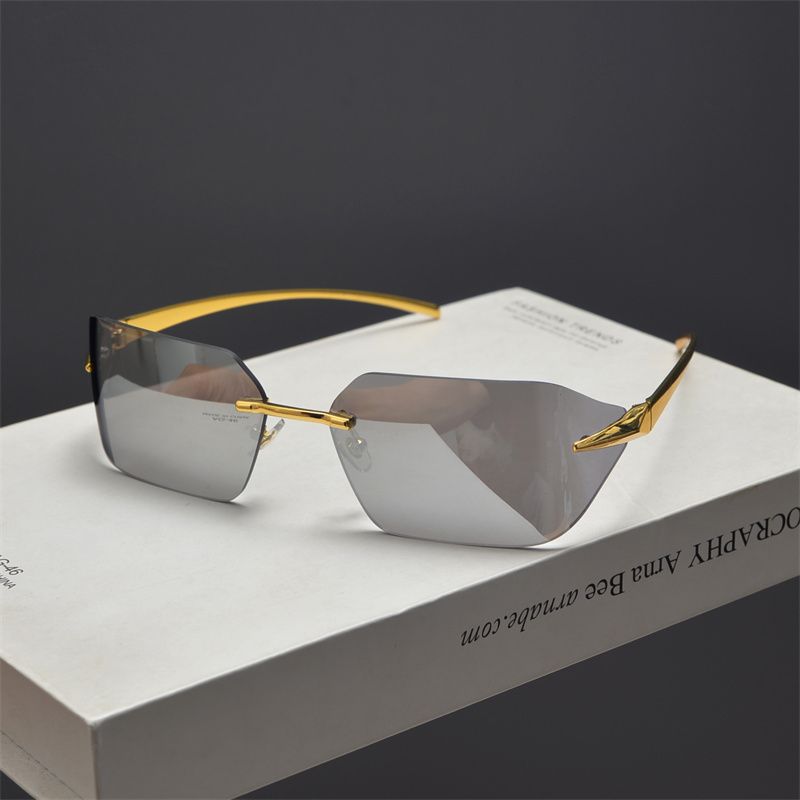 LazyZoom, occhiali da sole quadrati in metallo senza montatura, stile retrò europeo-americano, per uomo e donna, alla moda e di grande formato._voghion.com
