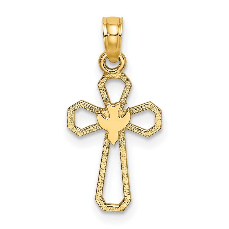 14K Cut-Out Cross W/ Dove Charm_voghion.com