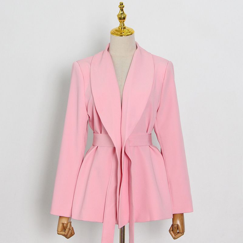 GraceChic Minimalist Style Set 2025 Summer New Solid Color Tie Short Blazer + High Waist Cuffed Long Pants_voghion.com