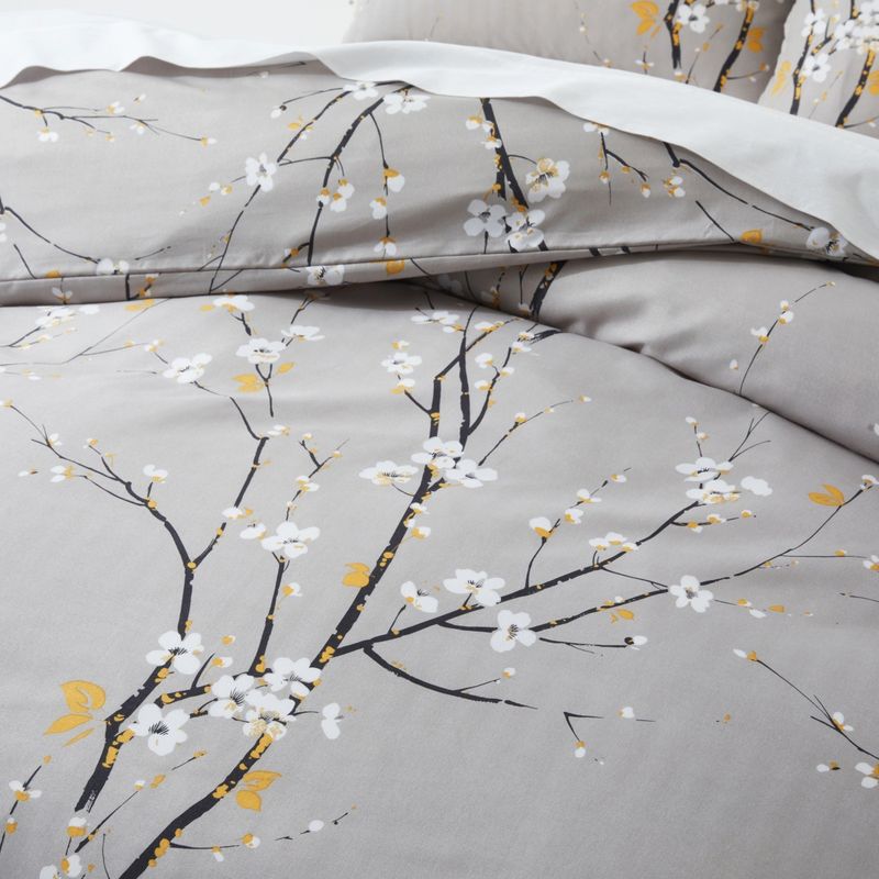 Weiche Faser Grau Plum Blossom Floral Quilt Cover Home Textile Bettwäsche Dreiteiliges Set_voghion.com