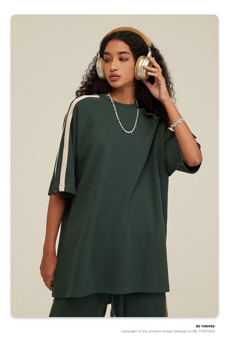 Herrenbekleidung Mode Waffel Farbkontrast große T-Shirt Männer einfarbig Halbarm_voghion.com