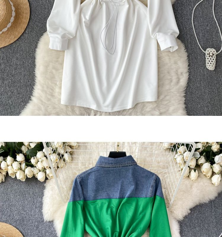 Women's Clothing New style dress for women in autumn, niche design, denim Polo collar, contrast color stitching, fashionable sweater dress_voghion.com