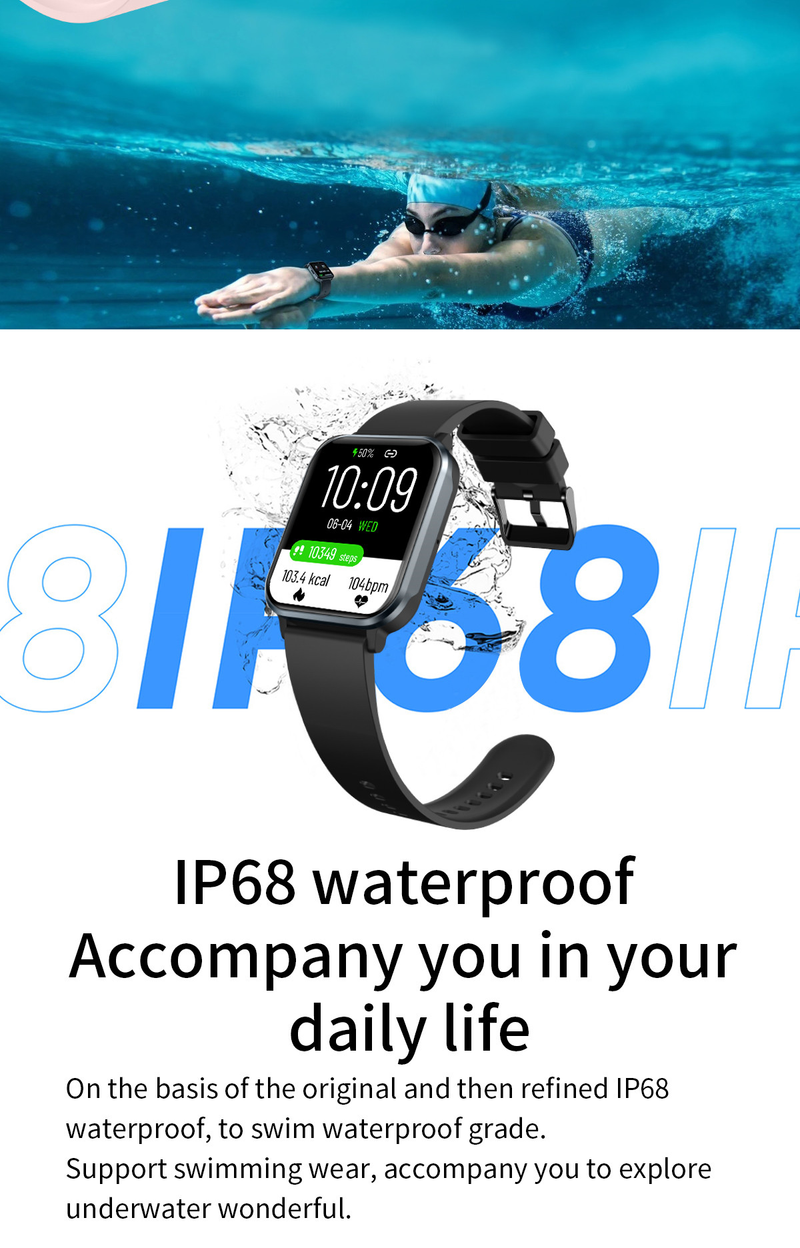 Lady Sports Smart Watch, IP68 waterdichte smartwatch, groot scherm, Bluetooth-oproep Hartslag Bloeddruk Slaapmonitoring_voghion.com