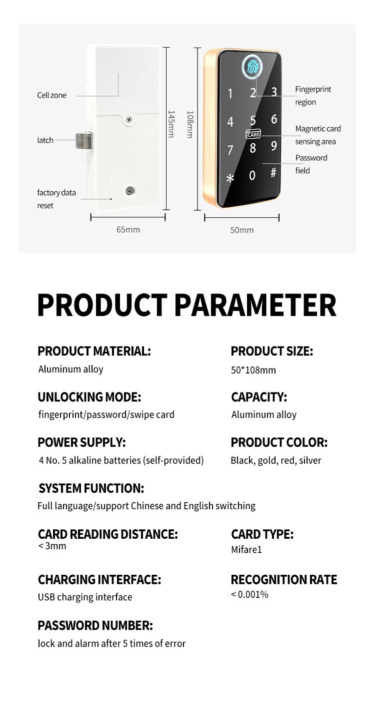 Smart Locks And Entry Fingerprint Cabinet Lock Waterproof & Heat-Resistant With Touchscreen Pin/Fingerprint Auto-Locking Drawer Security_voghion.com