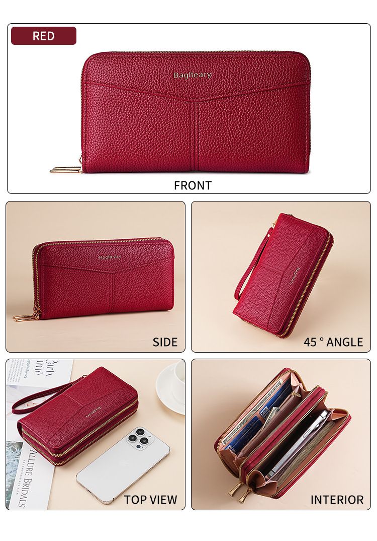 Women's Long Wallet, Clutch Bag, Double Zipper Change Bag, Lychee Pattern Women's Wallet._voghion.com