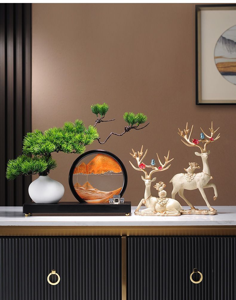 Simulation pseudo accueillant arhat pin coulant peinture sur sable décorations couloir zen chinois étagère Bogu armoire à vin_voghion.com