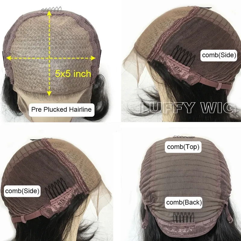 Korte lijmloze watergolf bob pruik Perruque Cheveux Human Bob pruiken voor vrouwen Bruine kleur_voghion.com