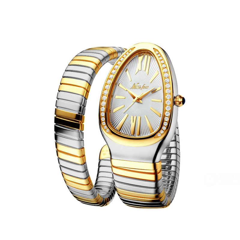 MISSFOX Reloj de pulsera con cabeza personalizada para mujer, de acero inoxidable, con diamantes y serpiente, a la moda_voghion.com