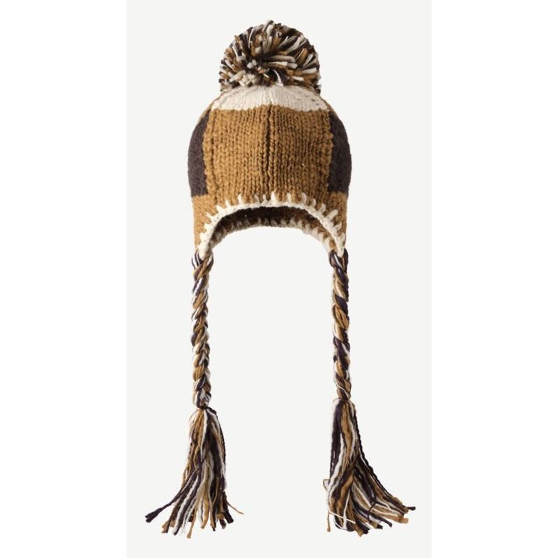 Cappello lavorato a maglia patchwork da donna in stile etnico, carino pompon con treccia spessa, versione coreana, caldo e con protezione per le orecchie, per l'autunno_voghion.com