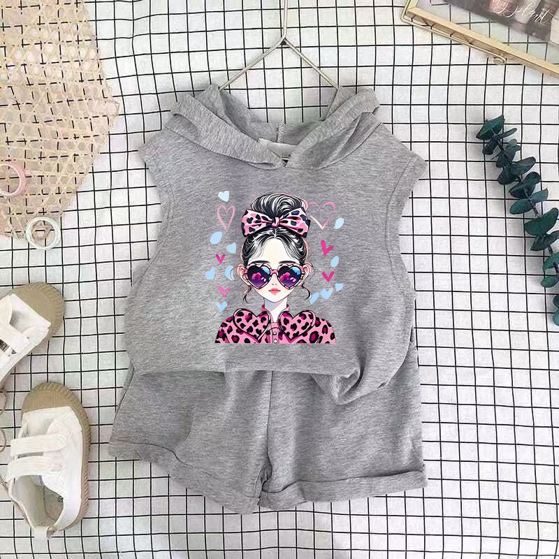Children's Clothing 2025 New Girls Shorts Suit Hooded Two Piece Korean Style Fashion Cartoon Vest Trend_voghion.com
