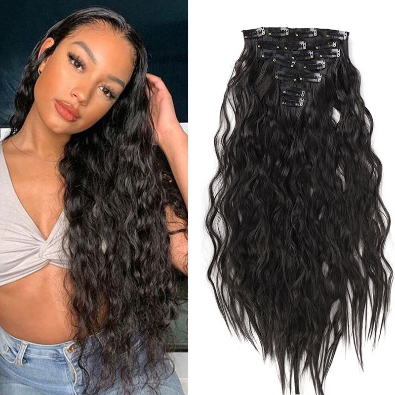 Damenperücke 7-teiliges Set zur Steigerung des Haarvolumens, Naturhaar-Extensions, Chemiefaser, 22 Zoll_voghion.com