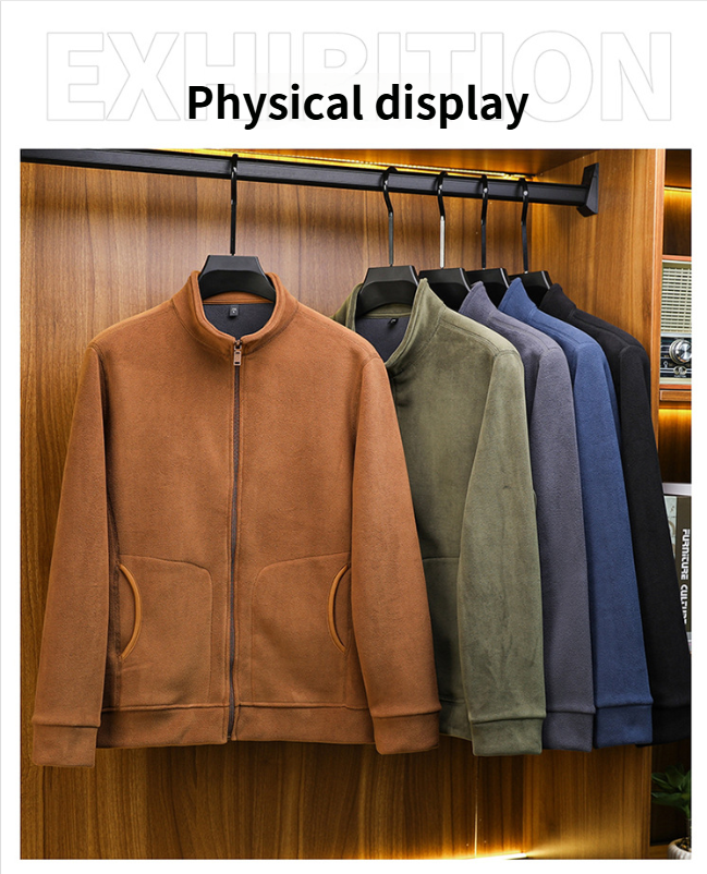 Giacca da uomo autunno inverno in pile, cardigan felpato per uomini di mezza età e giovani, calda e casual, con colletto rialzato_voghion.com