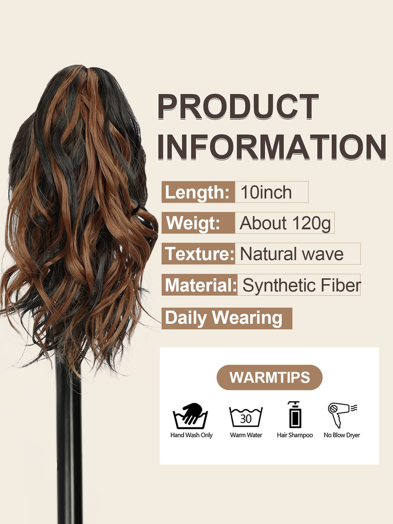 Artiglio per estensione coda di cavallo Clip per mascella riccia ondulata corta e spessa in coda di cavallo Capelli finti Parrucchino sintetico dall'aspetto morbido e naturale_voghion.com
