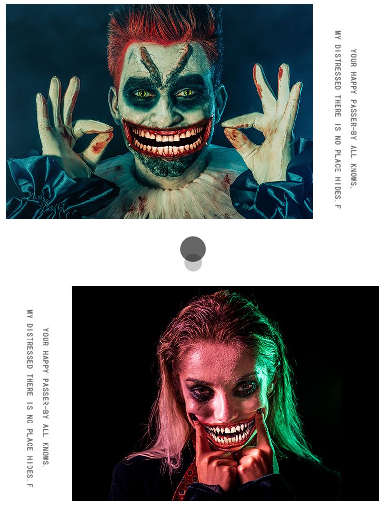 Halloween nya skräck skräck stor mun tatueringsklistermärken fest maskeradboll tillfälliga ansiktsklistermärken_voghion.com
