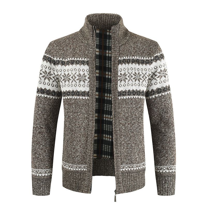 Men's Stylish Zip-Up Jacquard Knit Cardigan Slim Fit Stand Collar Sweater For Autumn Winter Fashion_voghion.com