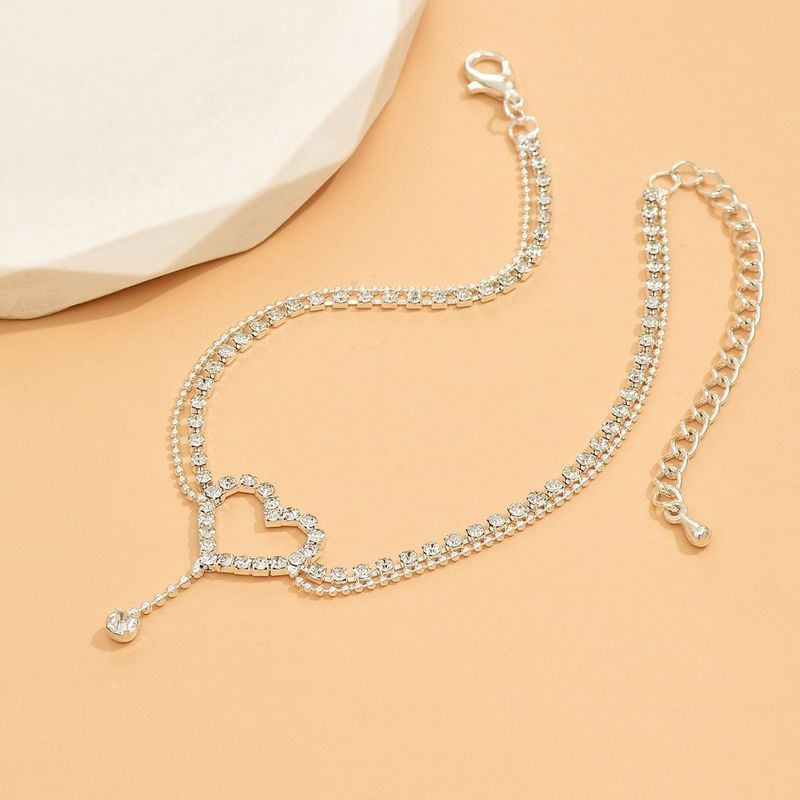 Lichte luxe stijl unieke niche strass mode meerlaagse glanzende hart waterdruppel kralen ketting enkelband voor vrouwen_voghion.com