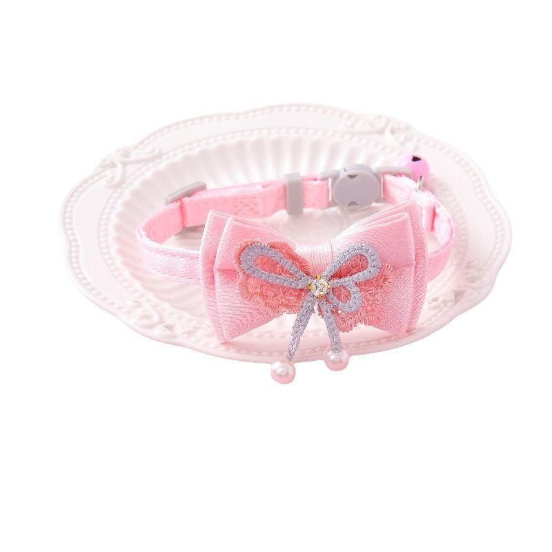 Collare per gatti con campanellino e fiocco in pizzo rosa Fairy, accessori per animali domestici_voghion.com