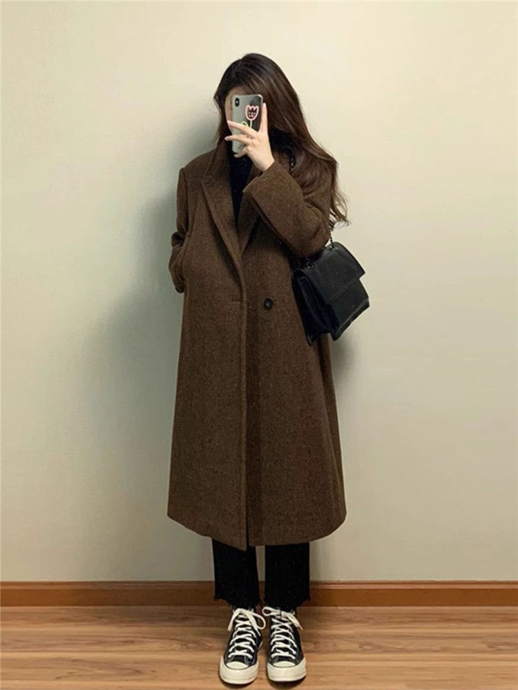 Trench oversize in misto lana – Cappotto lungo con texture 3D e revers a lancia (S-XXL) – Giacca invernale in tweed da ufficio per donna_voghion.com