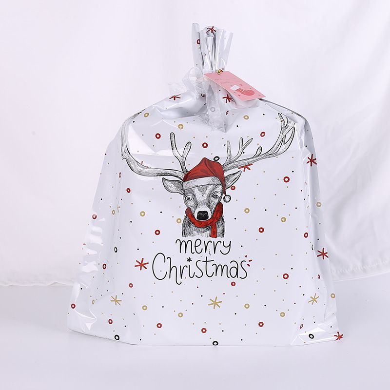 Plastic Christmas Fruit Gift Lucky Snowflake Crisp Candy Drawstring Bags_voghion.com