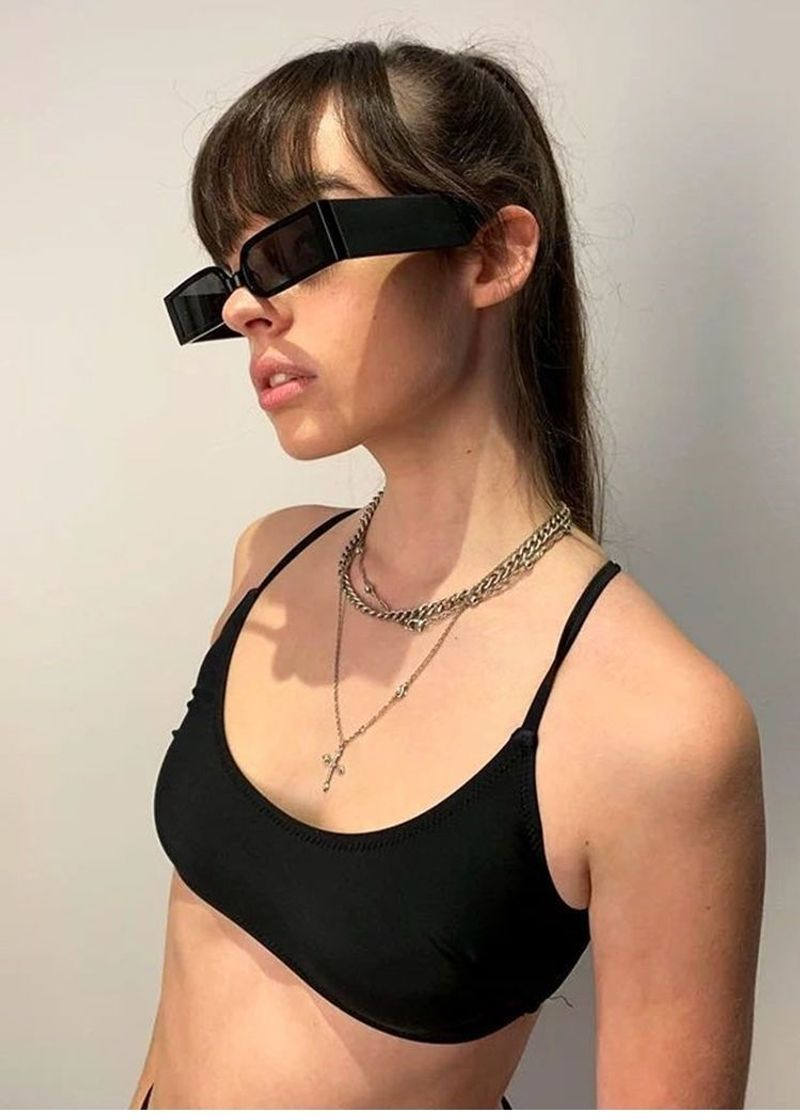 Occhiali da sole hip-hop da bar discoteca da uomo con montatura rettangolare super piccola e stretta_voghion.com