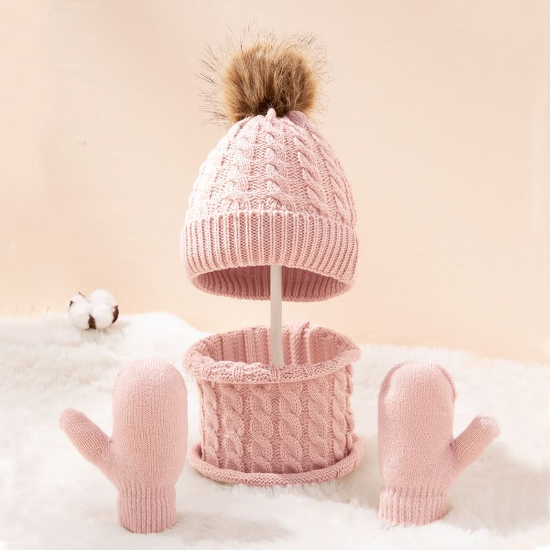 Baby clothing wool monochrome twist warm children's hat scarf gloves two or three sets_voghion.com