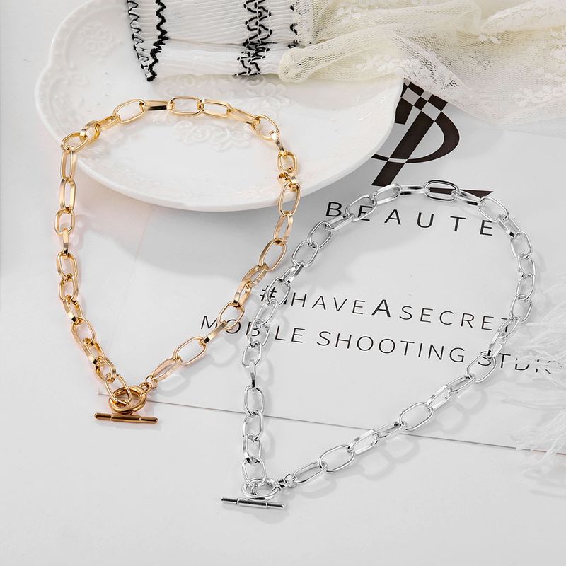 Hip hop style alloy OT buckle necklace female simple clavicle chain necklace_voghion.com
