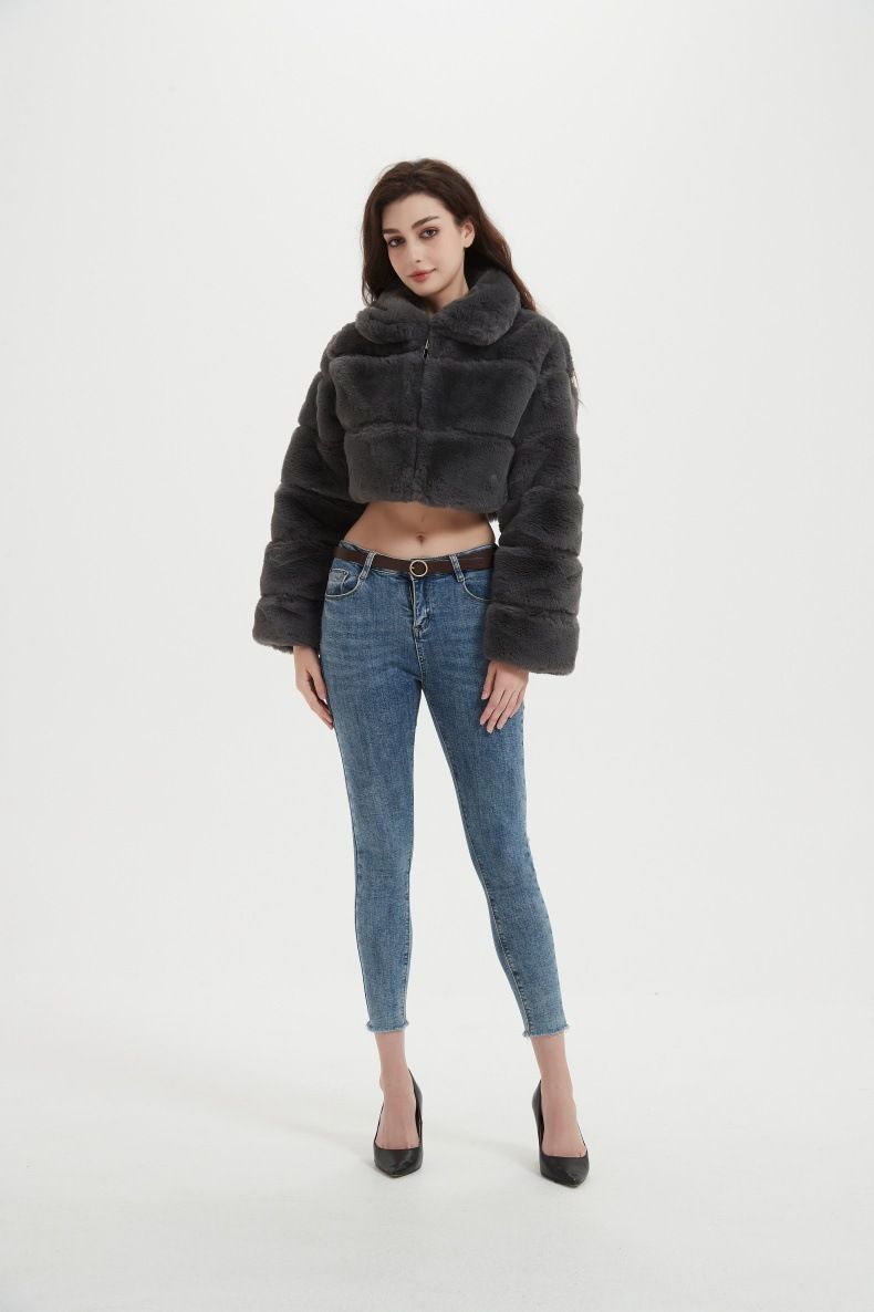 Women's Faux Fur Short Jacket - Cozy & Stylish Winter Outerwear With Faux Rabbit Fur Collar, Lightweight & Warm, Multiple Colors & Styles_voghion.com