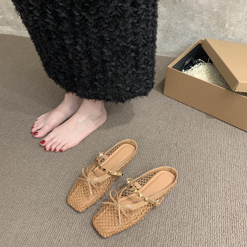 Lage hak Koreaanse stijl visnet geweven sandalen voor vrouwen 25 Zomer holle comfort niche strand Romeinse schoenen gesloten teen half_voghion.com