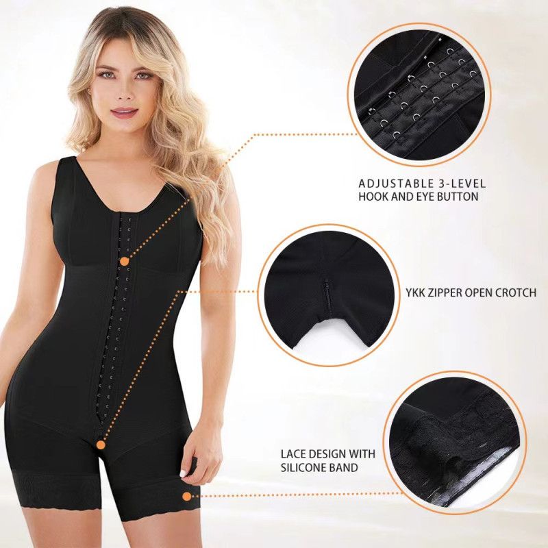 Cross-Border Tummy Control Shapewear One-Piece Bodysuit With Crotch Zipper Three-Row Hook Body Shaper_voghion.com