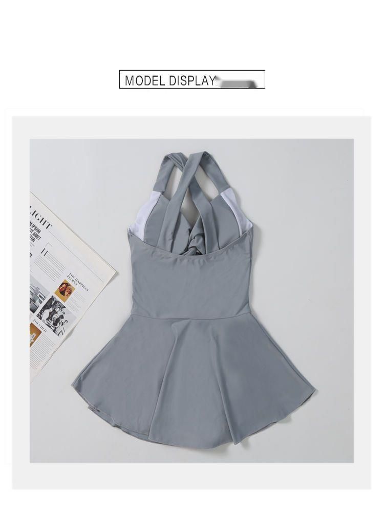 Nuovo costume da bagno intero da donna, stile classico con gonna snellente, costume da bagno push-up per le vacanze estive e le sorgenti termali_voghion.com